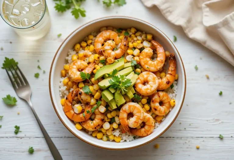 Grilled Shrimp Bowl With Avocado And Corn Salsa