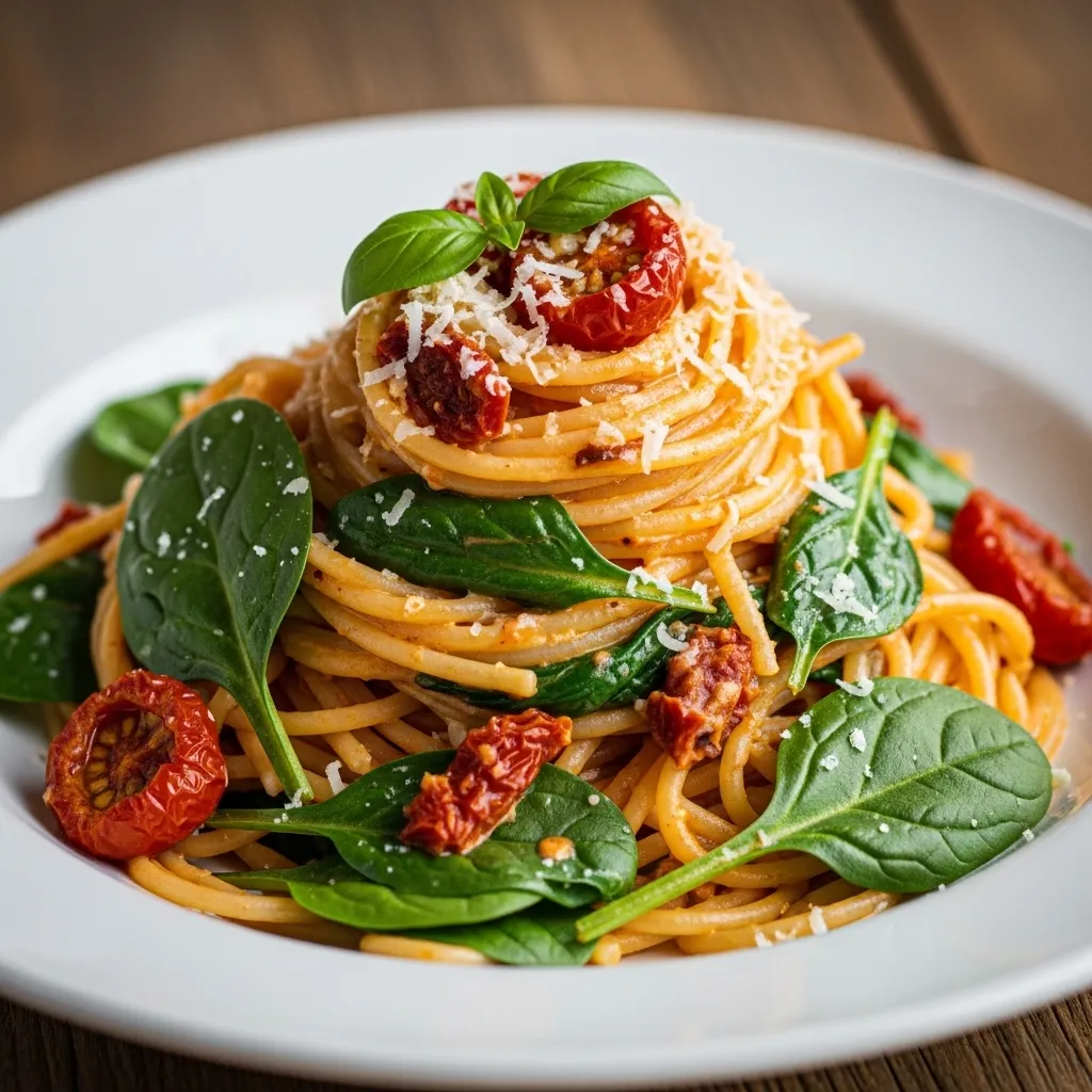 Spaghetti & Spinach with Sun-Dried Tomato Cream Sauce
