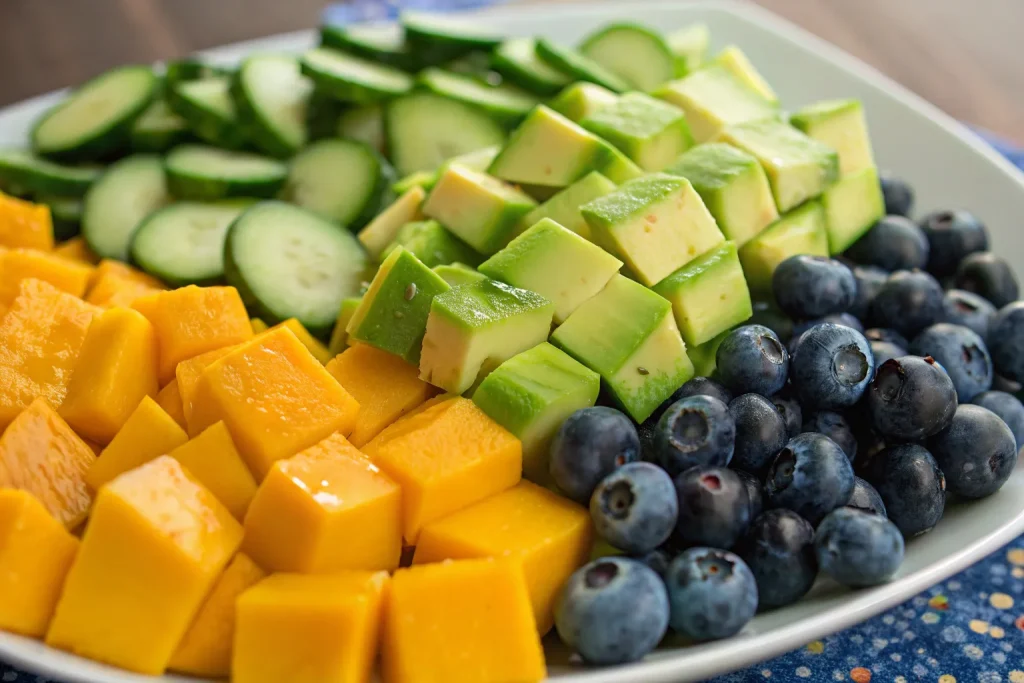 Fresh Mango Cucumber Salad with Blueberries and Avocado