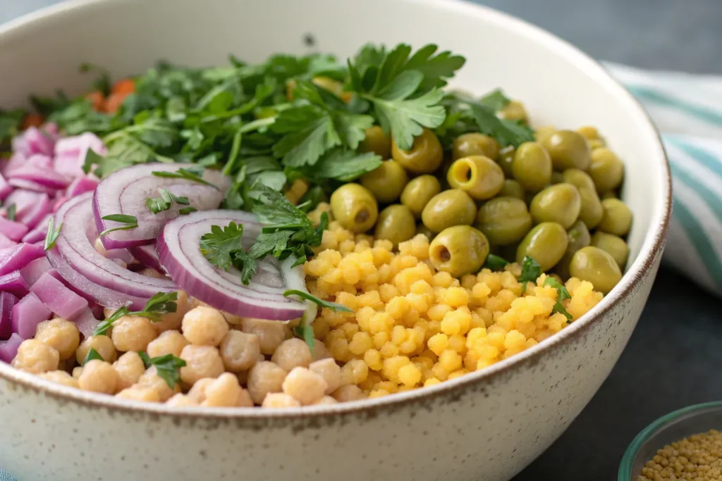 Fregola Salad with Olive Relish & Chickpeas