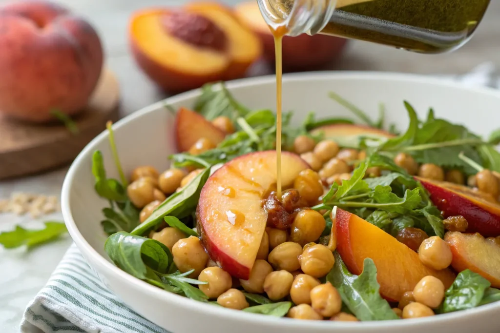 Chickpea Peach Salad with Honey Lime Dressing – Fresh, Sweet & Tangy