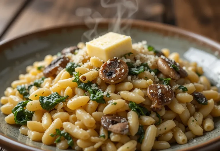 Garlic Butter Orzo with Mushrooms and Spinach