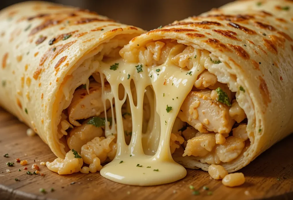 Melty Cheesy Garlic Chicken Wraps