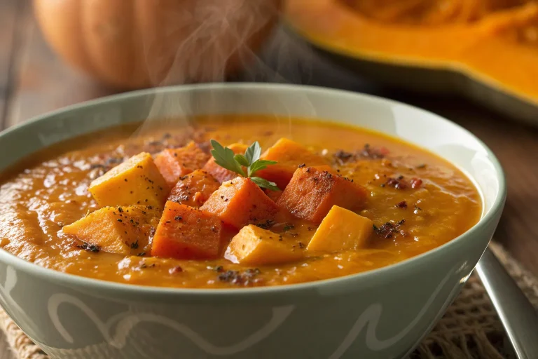 Spicy Butternut Squash Sweet Potato Soup – Creamy Vegetarian Autumn Soup