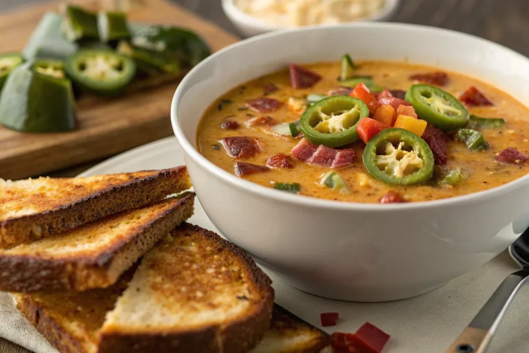Spicy Jalapeño Popper Soup with Grilled Cheese Dippers