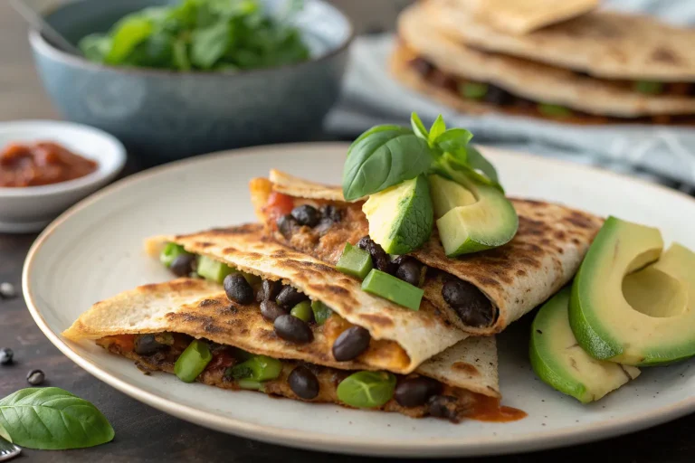 Vegan Black Bean Veggie Quesadilla with Avocado & Basil