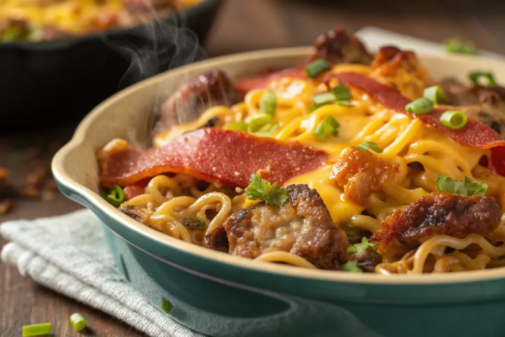 Bacon Cheeseburger Ramen Bake
