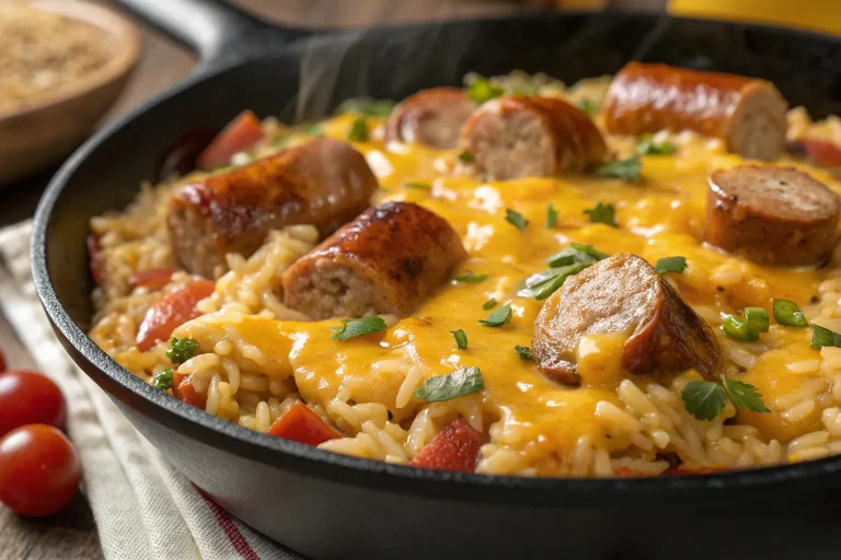 Cheesy Sausage and Rice Skillet