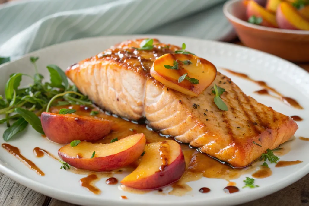 Easy Bourbon Peach Roasted Salmon