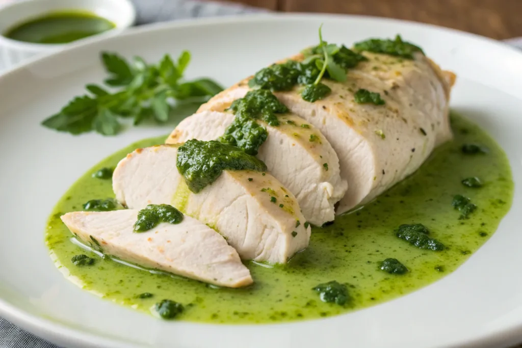 Healthy Poached Chicken & Green Sauce