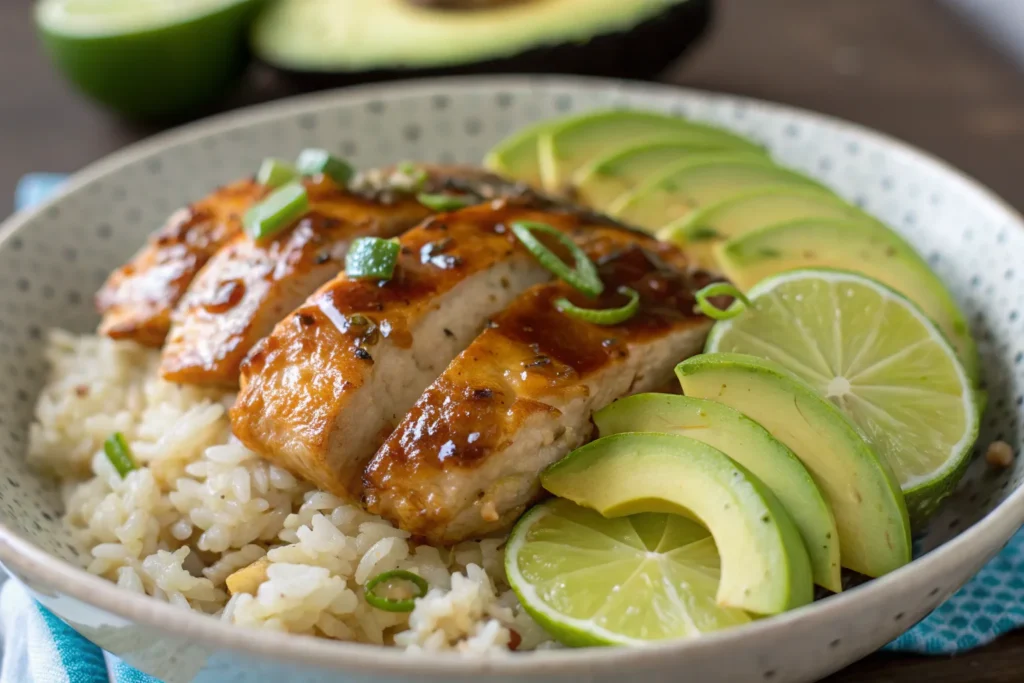 Honey Lime Chicken and Avocado Rice Steak