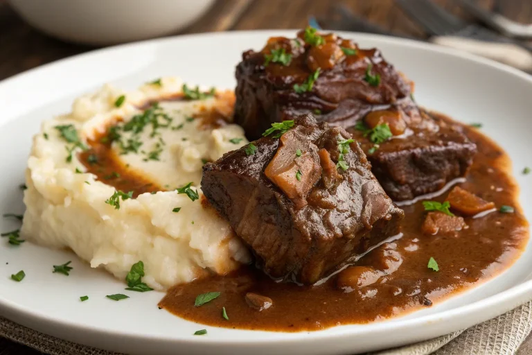 Braised Short Ribs with Red Wine & Creamy Garlic Mash