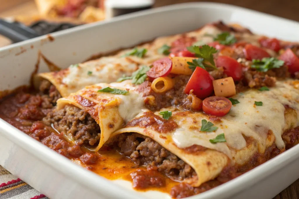 Pizza Enchiladas with Ground Beef