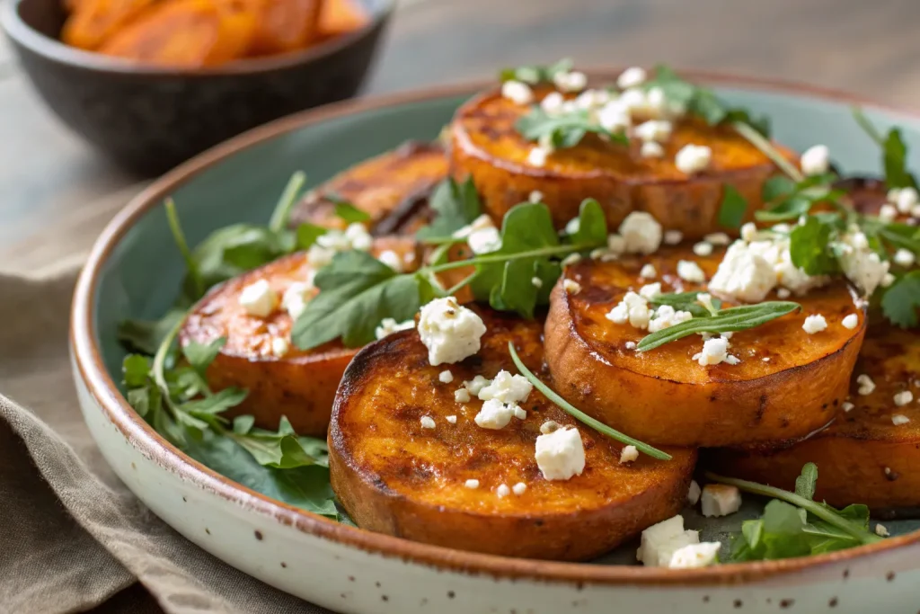 Roasted Sweet Potato Rounds with Honey & Feta