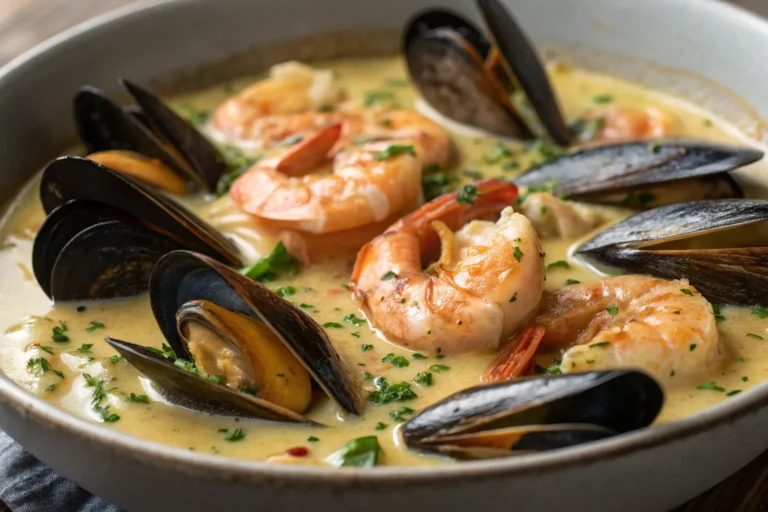 Shrimp and Mussels in Creamy Garlic Sauce