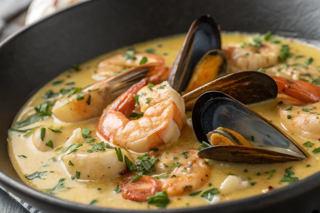 Shrimp and Mussels in Creamy Garlic Sauce
