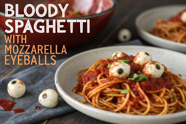 Bloody Spaghetti with Mozzarella Eyeballs