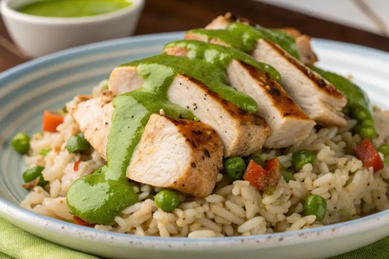 Peruvian Chicken and Rice with Green Sauce