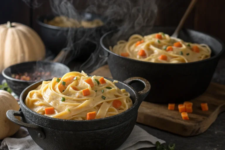 Pumpkin Alfredo Pasta Cauldrons – A Spooky & Delicious Halloween Dinner
