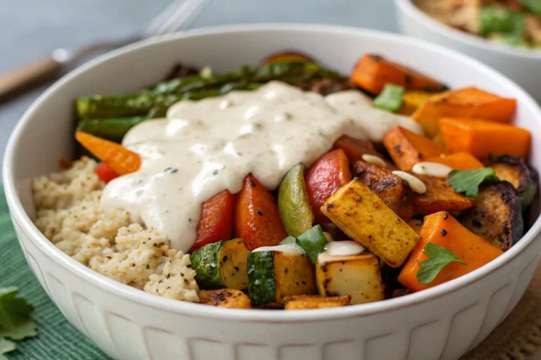 Roasted Veggie Glow Bowl with Tahini Yogurt Sauce (Anti-Inflammatory)