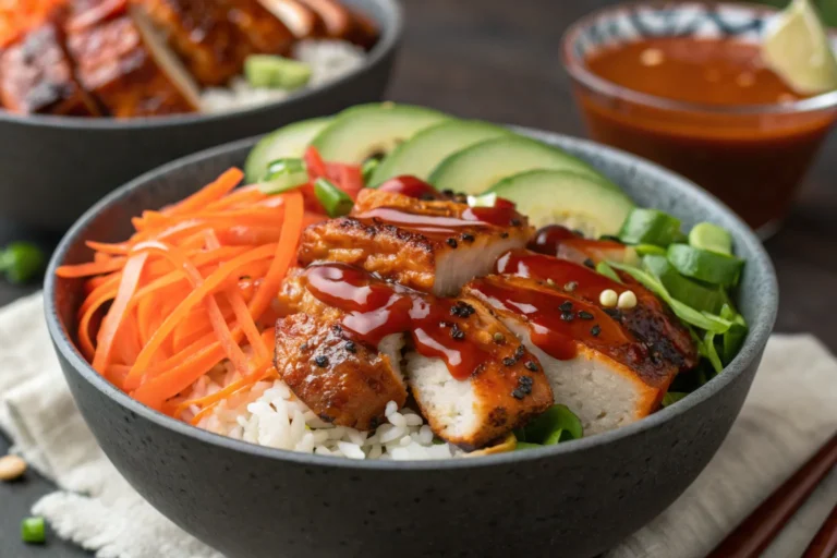 Easy Korean BBQ Chicken Bowls with Spicy Gochujang Cream Sauce