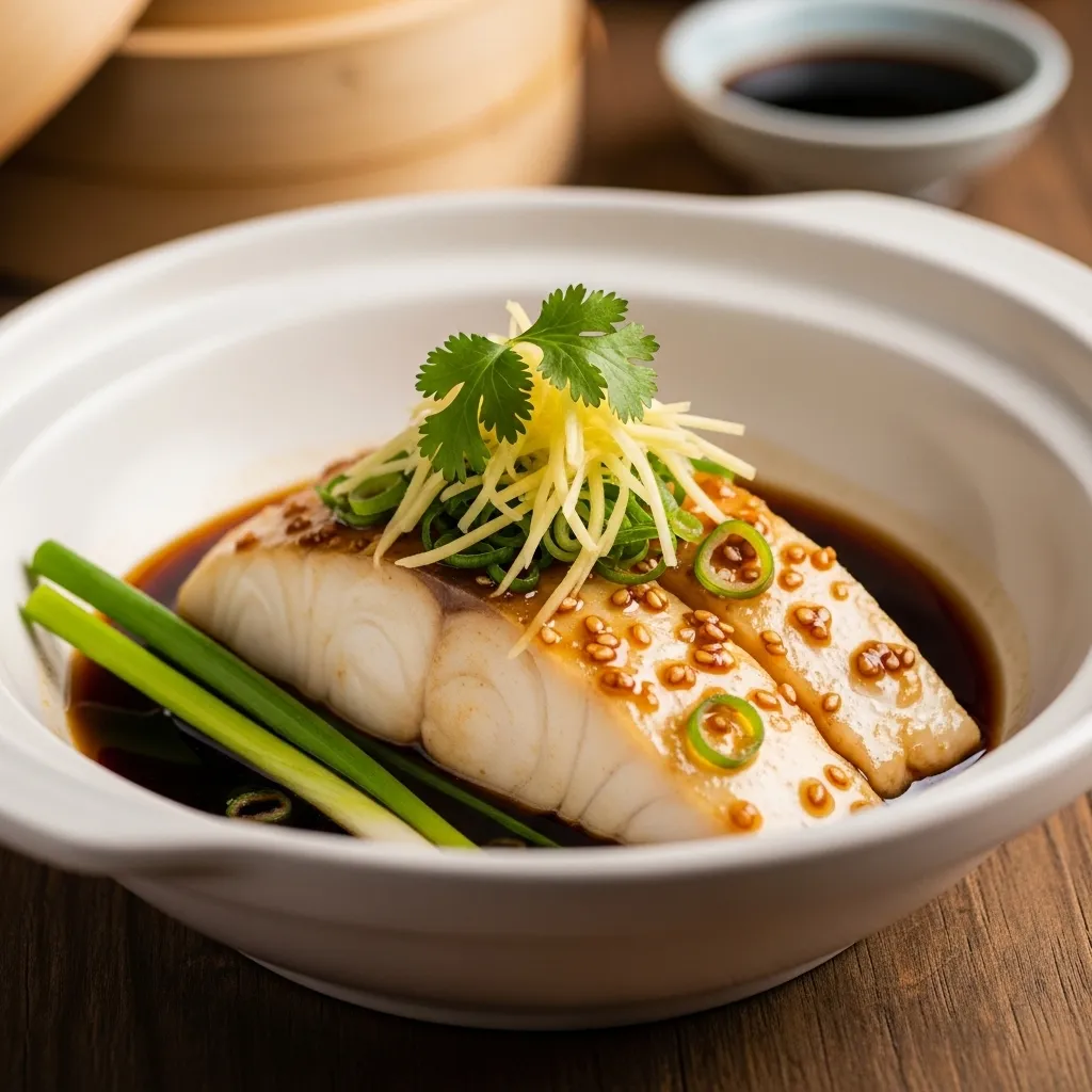 Steamed Halibut with Ginger and Soy Sauce