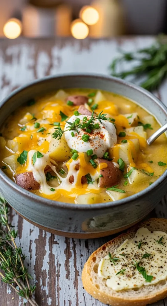 Cheddar Garlic Herb Potato Soup Recipe