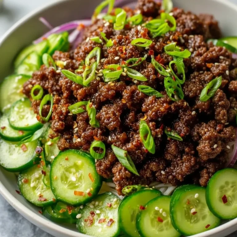 Spicy Keto Korean Ground Beef with Cucumber Salad