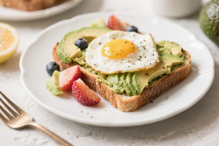 Healthy Avocado Toast with Eggs & Fruit Breakfast Idea – Simple, Satisfying, and Fresh