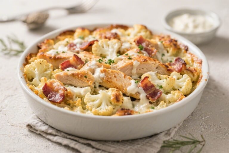 Keto Chicken Bacon Ranch Cauliflower Bake – Comforting, Creamy, and Low-Carb