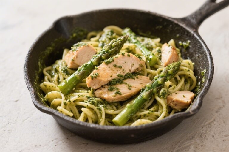 Chicken & Asparagus Skillet Pasta With Pesto – A Fresh, One-Pan Weeknight Dinner