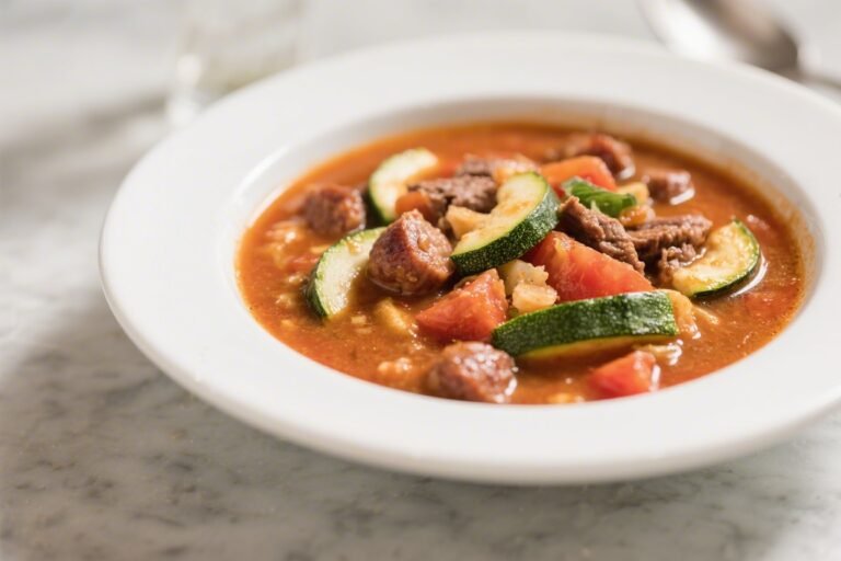 Healthy Zucchini Tomato Italian Beef Sausage Soup