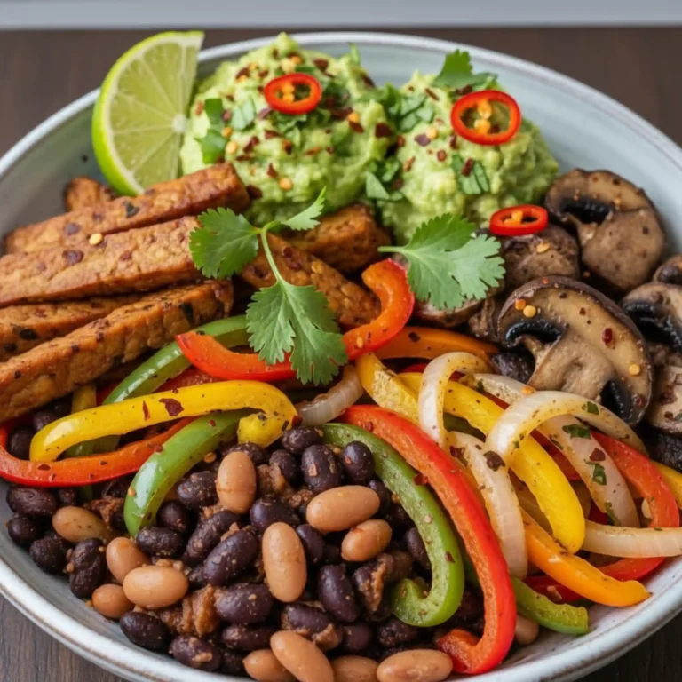 High Protein Vegan Fajita Bowl with Beans and Veggies