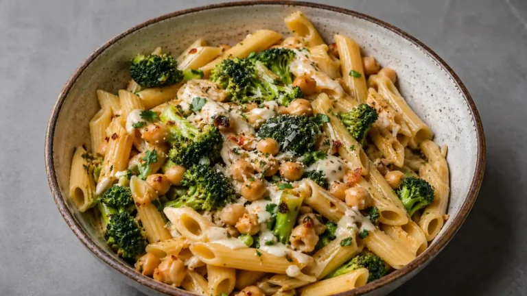 Broccoli Chickpea Pasta with Garlic Olive Oil