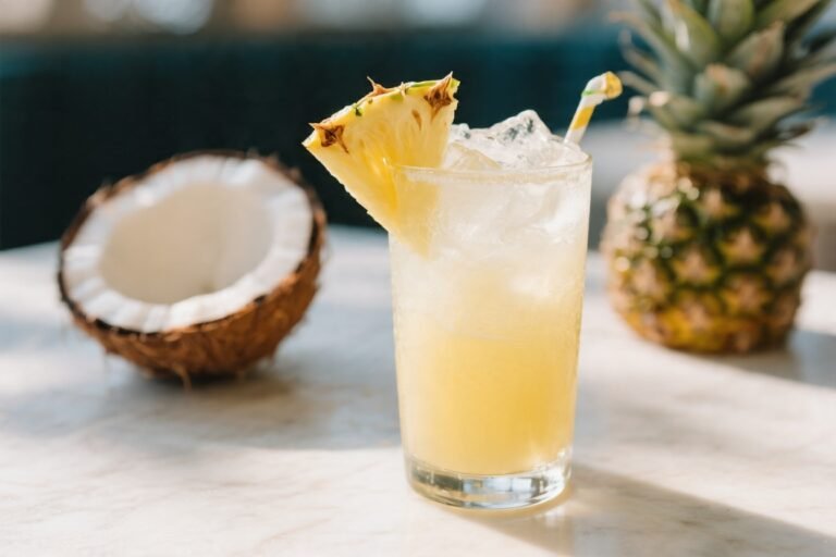 Low Calorie Pineapple Coconut Rum Cocktail for Summer Drinks