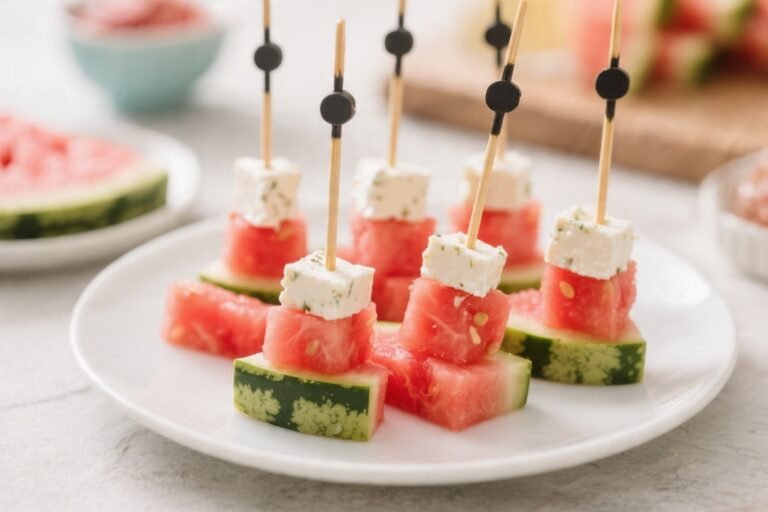 Watermelon Feta Skewers Party Appetizer