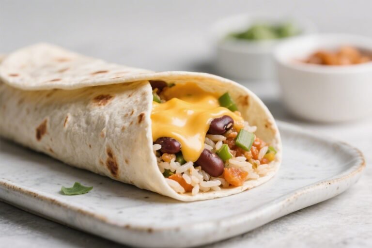 Vegan Cheesy Bean and Rice Burrito