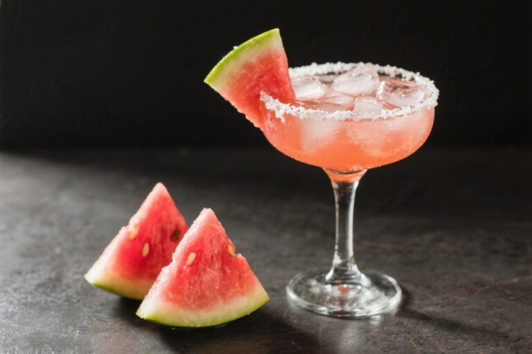 Watermelon Margarita Mocktail on the Rocks (No Alcohol)