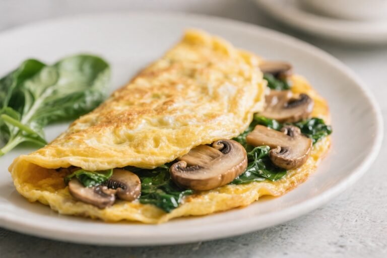 Protein Packed Mushroom and Spinach Omelette Breakfast Idea Ready in Minutes