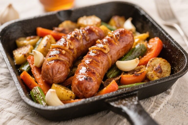 Easy & Healthy One Pan Honey Garlic Kielbasa and Veggies