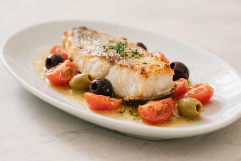 Baked Halibut With Olives and Tomatoes