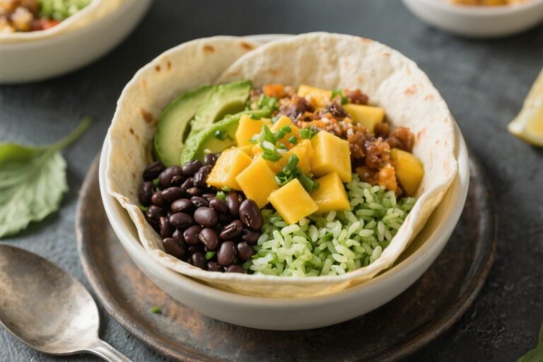 Vegan Mango Black Bean Green Rice Burrito Bowls – Fresh, Bright, and Satisfying