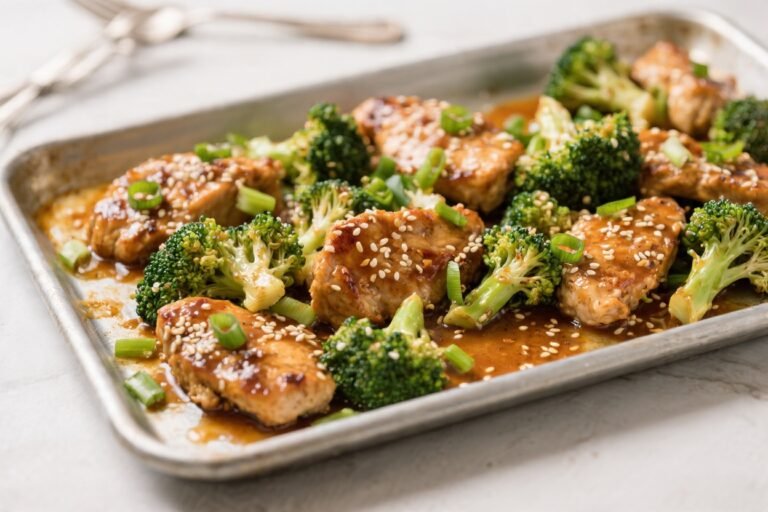 Sheet-Pan Sesame Chicken & Broccoli With Scallion-Ginger Sauce