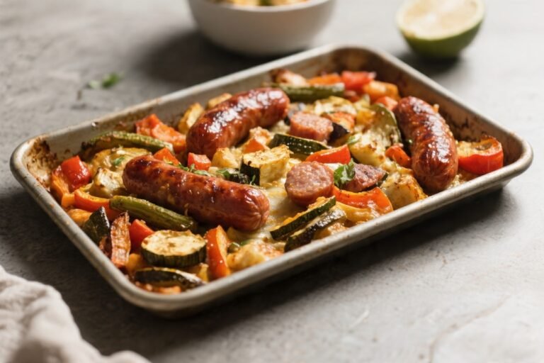 Easy Sheet Pan Veggie Sausage Bake