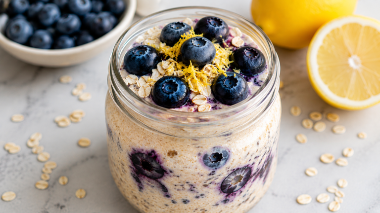 High-Protein Lemon Blueberry Overnight Oats
