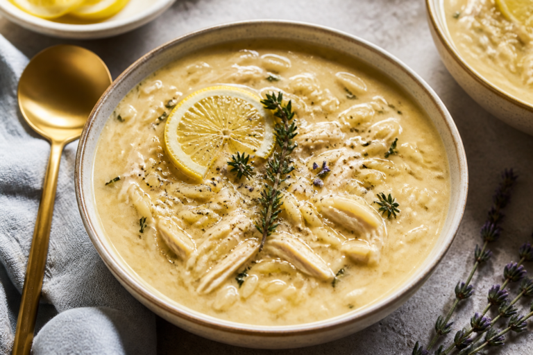 Warm Salt and Lavender Creamy Lemon Chicken Orzo Soup