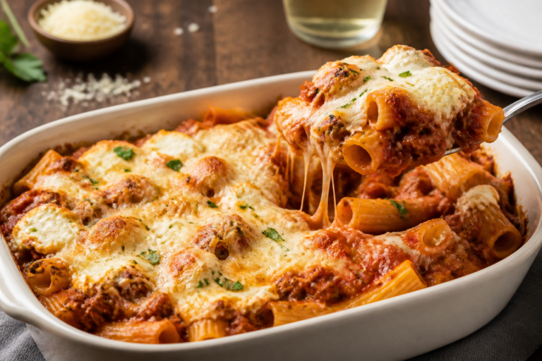 Easy Baked Rigatoni with Ricotta and Meat Sauce Recipe