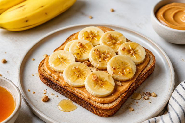 Peanut Butter Banana Toast With Honey for High Protein Breakfast