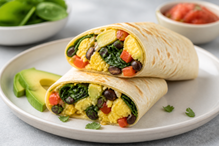 Easy Healthy Vegetarian Breakfast Burrito With Spinach Recipe