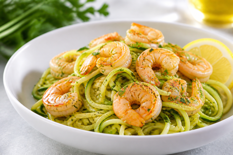 Healthy Zucchini Pasta with Lemon Garlic Shrimp Recipe
